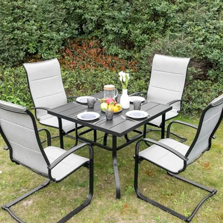 

Комплект для уличной обеденной зоны из 5 предметов для сада и двора с табуретами из текстиля и квадратным столом 37 дюймов с отверстием для зонта, серый