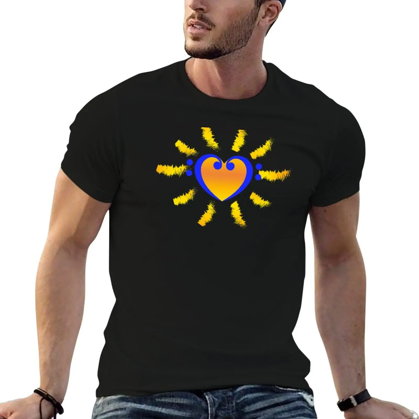 

Bass, music, bass clef, heart, sun, Drum and Bass T-Shirt cute clothes Blouse rapper graphic tees Men's cotton t-shirt