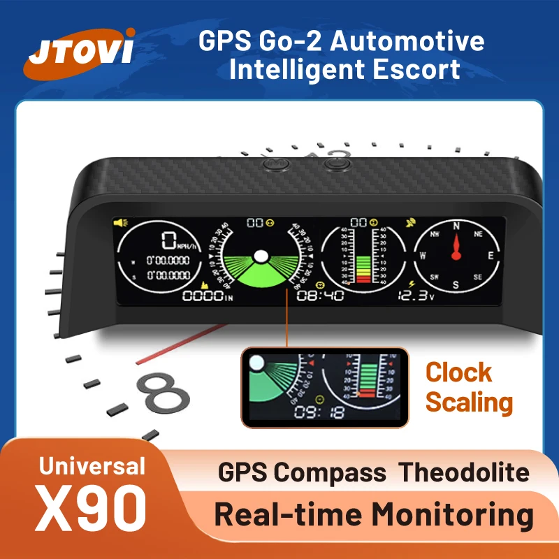 

A X90 Multifunctional Car HUD Head-Up Display with Altitude, Compass, Odometer, Trip Time, and Speed Display