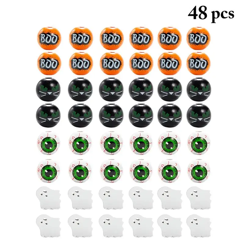 48PCS Polished Farmhouse Spacer Beads Craft Beads Halloween Wood Beads DIY Wooden Beads Custom DIY Crafts Kid Jewelry Accessory