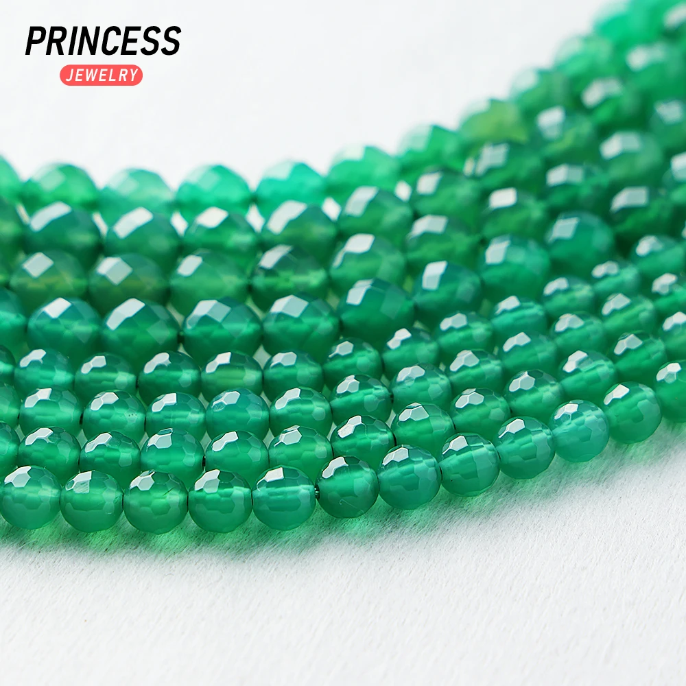 A++ Natural Green Agate Chalcedony Faceted Beads for Jewelry Making DIY Bracelet Necklace Charm Seed Beads Accessories Wholesale