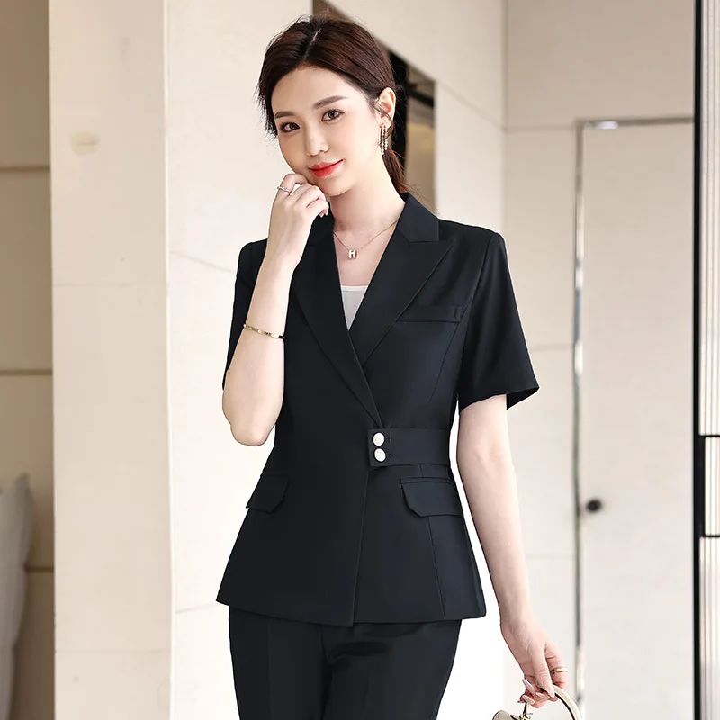 Summer Short Sleeve Suit Business Suit Female Temperament Goddess Style Hotel Reception Formal Dress Jewelry Shop Workwear