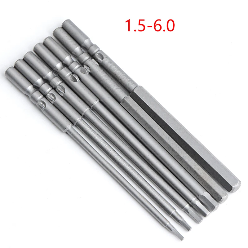 10pcs/lot 60/80/150mm long 801 5mm Round Shank Magnetic Hexagon Head Electric Hex Screwdriver Bit H1.5 H2.0 H2.5 H3 H4 H5 H6 H8