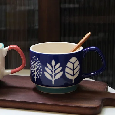 磁器コーヒーカップ,お茶,ハンドルカップ付き,創造的な手描きのセラミックカップ