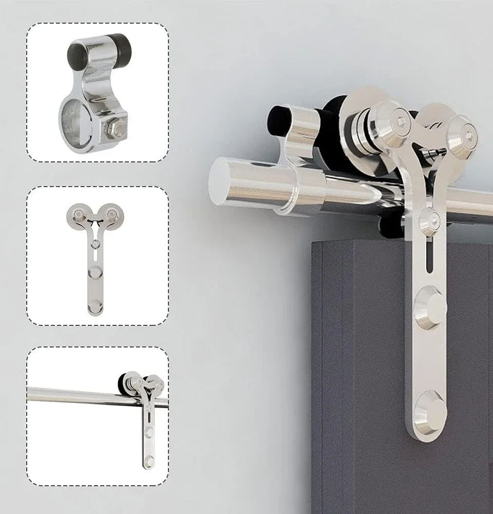 Imagem -04 - Ccjh- Deslizante Barn Door Hardware Kit Faixa de Armário Única Madeira Heavy Duty Fácil de Instalar Pés 6ft Aço Inoxidável