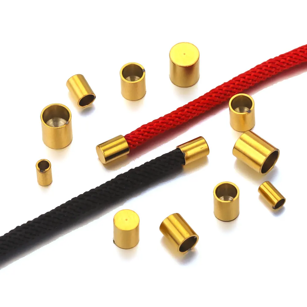 

10pcs/lot 1.5-10mm Stainless Steel Leather Cord Clasp Fastener End Crimp Caps Beads 18K PVD Gold Plated Jewelry Making Supplies