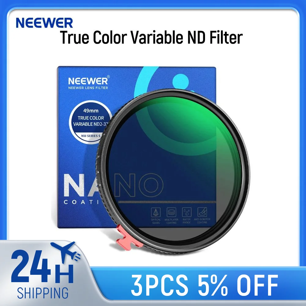 

NEEWER True Color Variable ND Filter ND2-32 (1-5 Stops) Limited Neutral Density Filter with Putter Multi Coated HD Optical Glass