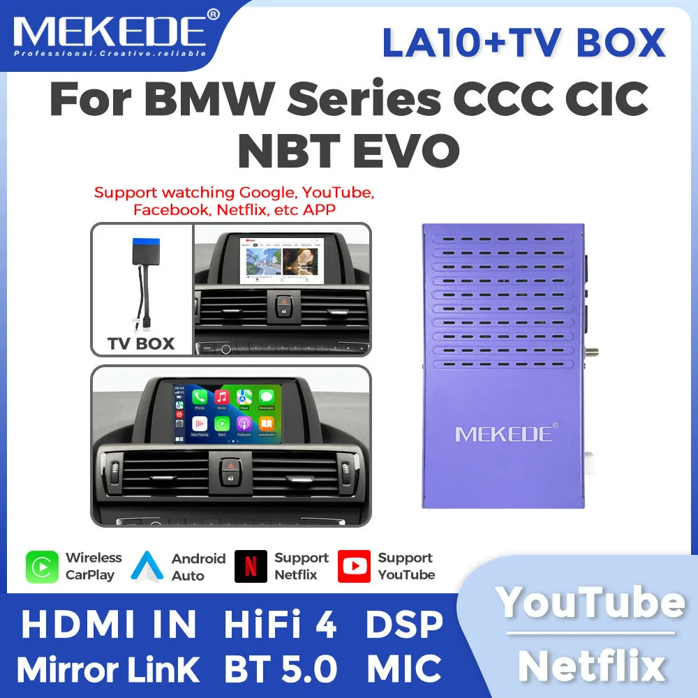 MEKEDE EU Store Bezprzewodowy CarPlay Android Auto Ai Box do BMW MINI Serii 1/2/3/4/5/7 X1 E84 X5 E70 X6 E71 X3 F25 X4 F26 X5 F15 E60 F10 F11 F07 GT F01 F02 Z4 F02 F20 F21 F23 F30 F31 F32 F33 F34 F35