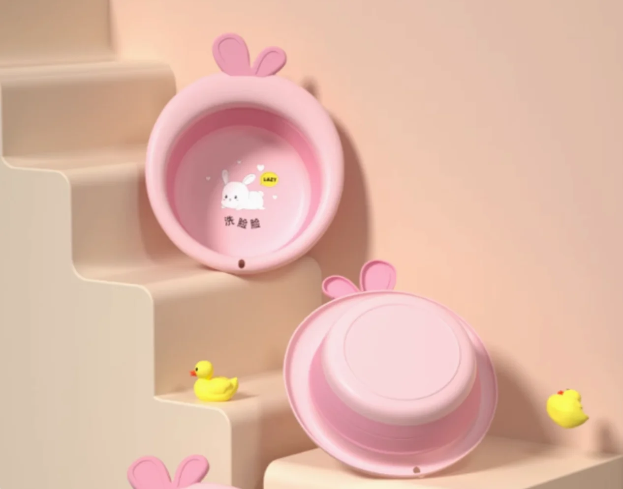 Lavabo plegable rosa para bebé, lavabo para pies con dibujos de glúteos, suministros para bebé recién nacido, bonito lavabo