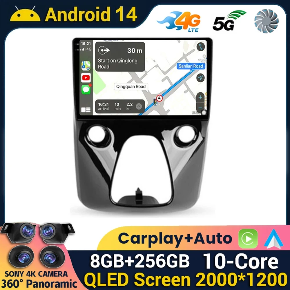 Android 14 Carplay Auto For Peugeot 108 For Toyota Aygo B40 2014-2021 Car Radio Multimedia Video Player GPS 4G BT WIFI Head Unit