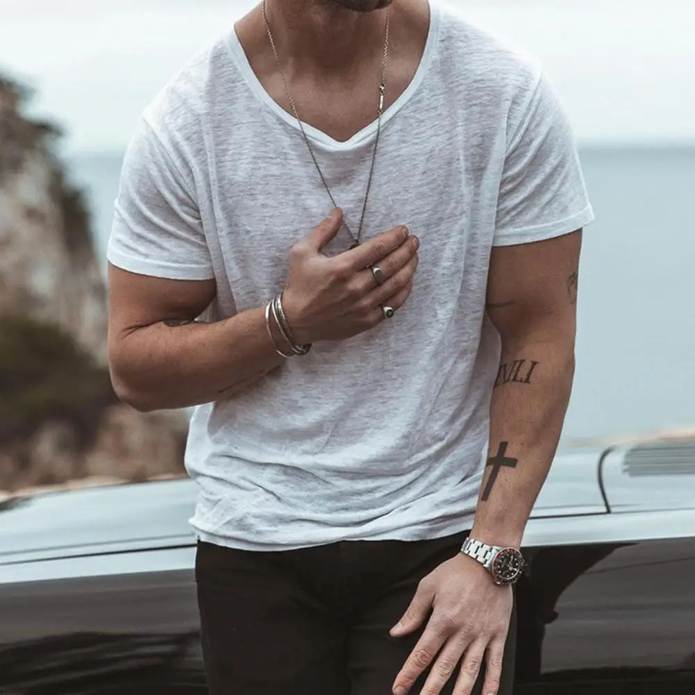 Men T-shirt Solid Color O Neck Quick Dry Soft Fabric Short Sleeves Summer Tops Daily Soft Fabric Short Sleeves Summer Tops