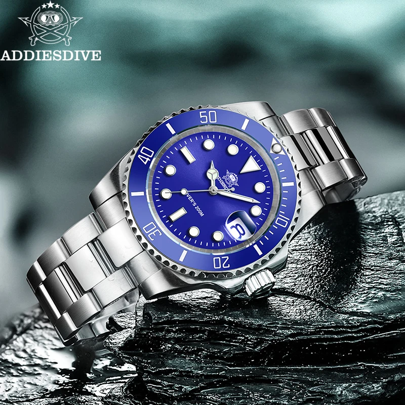 ADDIESDIVE Men's Quartz Diver Watch 20Bar Waterproof Super Luminous Watches 41mm Ceramic Bezel Stainless Steel Wristwatch Male
