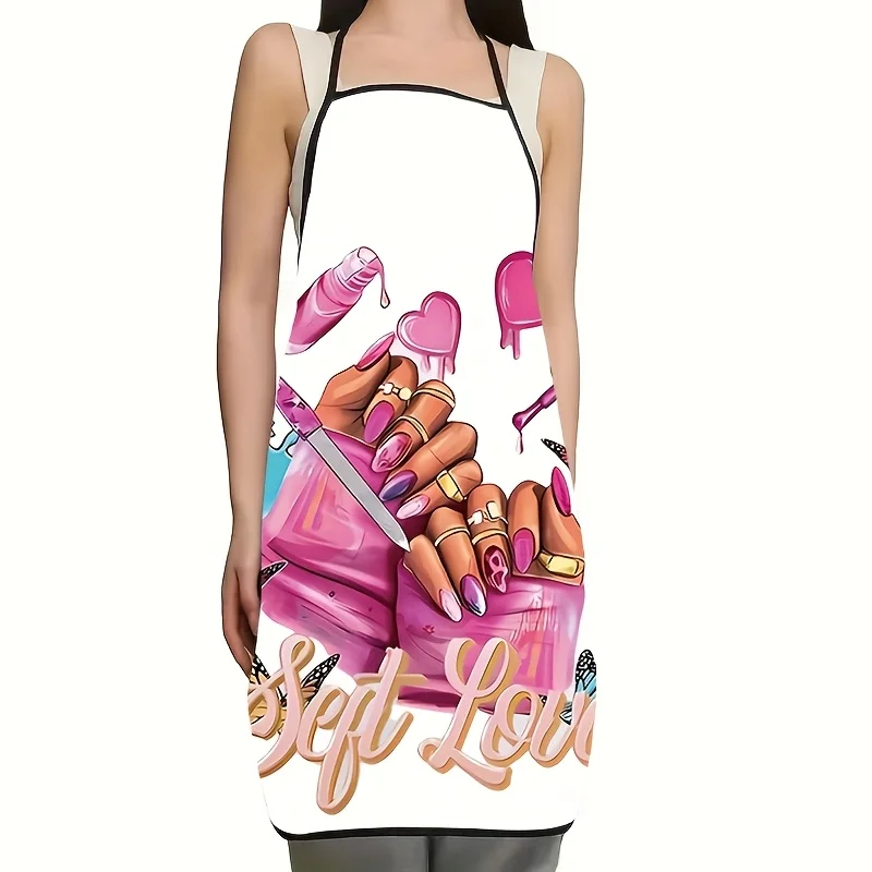 Pink Manicure Hand Butterfly Heart Soft Love Letter Waterproof Kitchen Apron For Beauty Salon Daily Cooking Barbecue Present