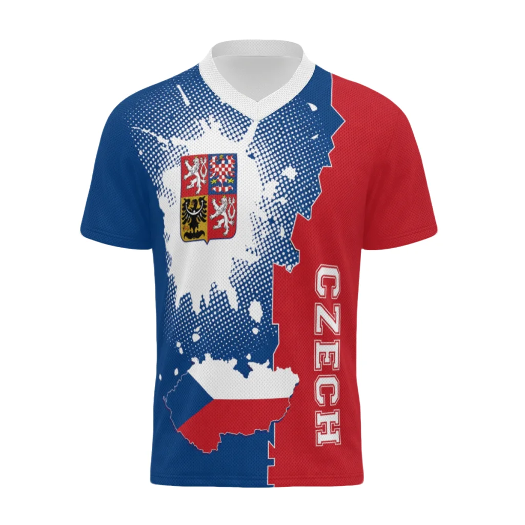 2026 Czech Republic Flag Retro V NECK Summer Short Sleeve T-Shirt Men Women Shirts Breathable Sports Tees