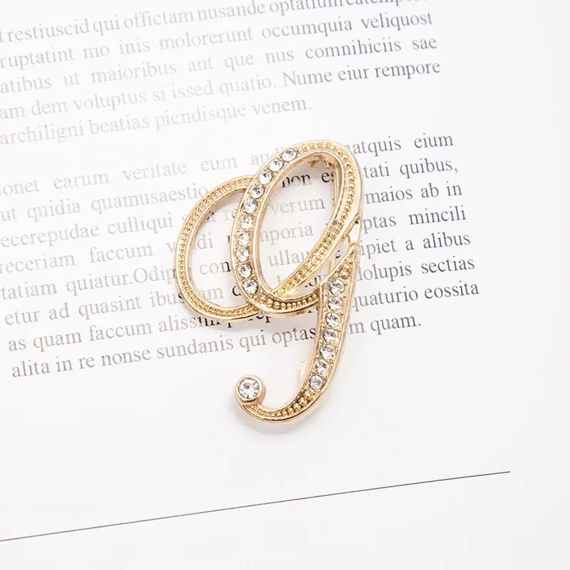 New Rhinestones Crystal A-Z Letter Initial Brooch Pin for Women Gold Color English Elegance Alphabet Label Lady Jewelry Gift