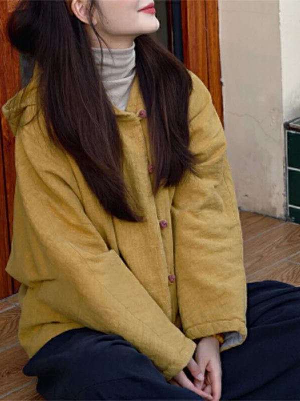 เสื้อแจ็คเก็ตผ้าฝ้ายอุ่นแบบมีฮู้ด คอตั้ง ติดกระดุม สำหรับฤดูหนาว เสื้อคลุมผู้หญิง แบรนด์แฟชั่นเกาหลี ทรงสลิม แขนยาว