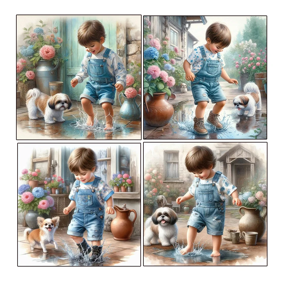 5D Diamond Painting Happy Little Boy And Dog Full Square Drill Rhinestone Diamond Embroidery Kid Cross Stitch Mosaic Home Decor