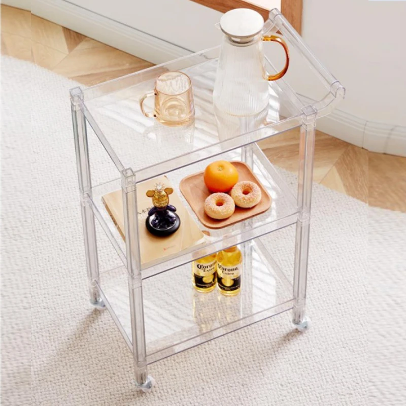 Nordic Acrylic Storage Cabinet, Transparent Mobile Small Cart, Three-Layer Kitchen Storage Rack, Household