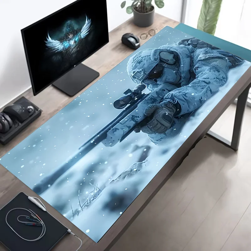 Soldier Game Large Mouse Pad Non-Slip Desk Mat Waterproof Keyboard Mat Shooter Game Pad Gaming Office Decor