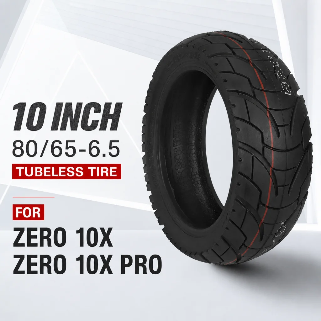 10 Inch 80/65-6.5 Tubeless Tire Urban Highway Tread 2 Ply Heavy Duty for Zero 10X Zero 10X Pro Electric Scooter Replacement