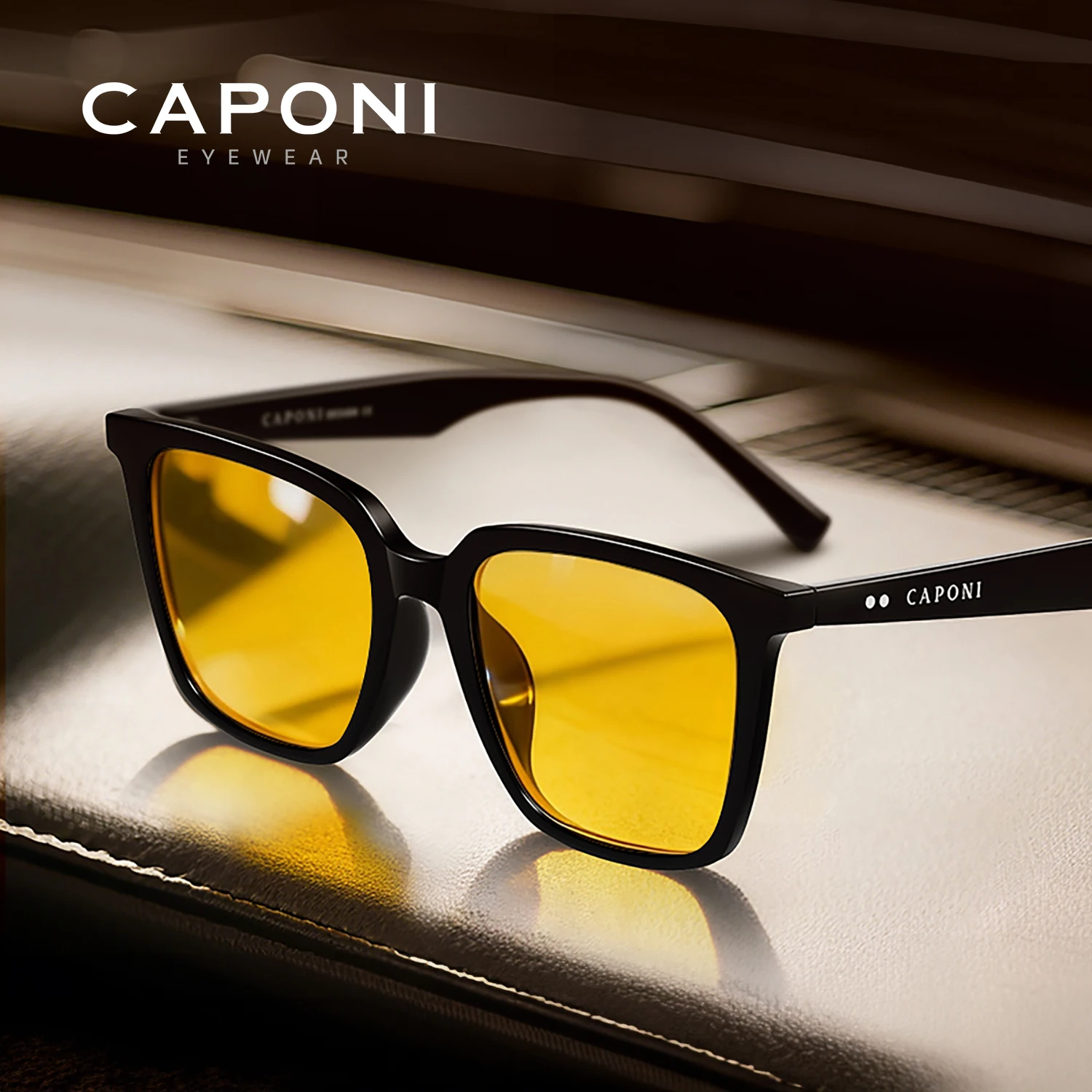 

CAPONI Night Vison Men Sunglasses Light TR Night Driving Photochromic Brown Sun Glasses Outdoor UV400 Yellow Shades BSYS23042