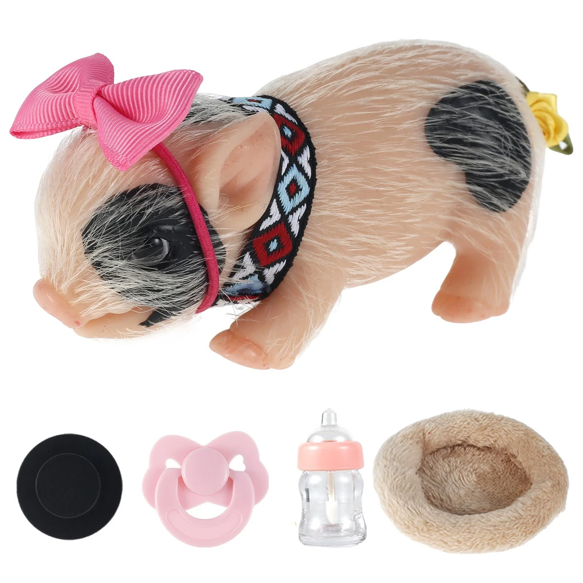 

Silicone Pig Doll Toy Mini Soft Lifelike Silicone Pig Doll Cute Miniature Reborn Silicone Pig with Accessory Kids Christmas Gift