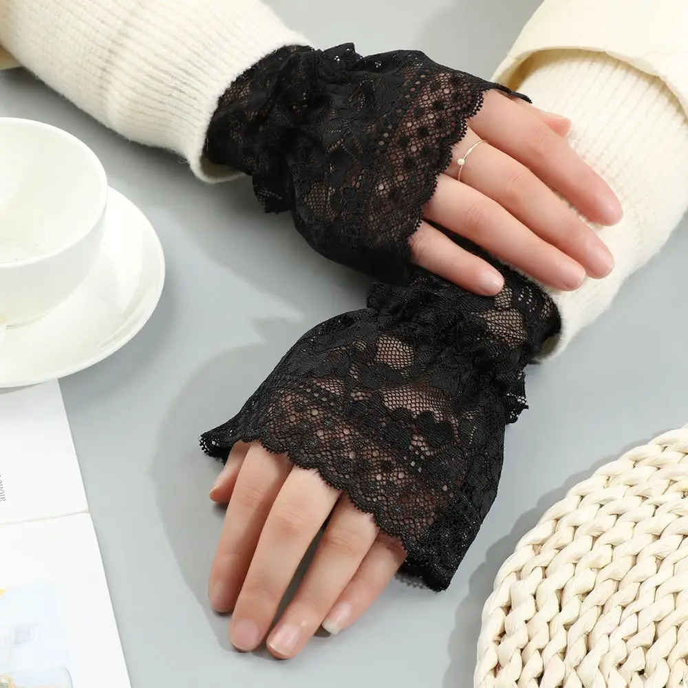 1Pair Sun Protection Sweater Decorative Gloves Scar Cover Fake Sleeve Lace Cuffs Detachable Sleeve Cuffs Ruffles Elbow Sleeve