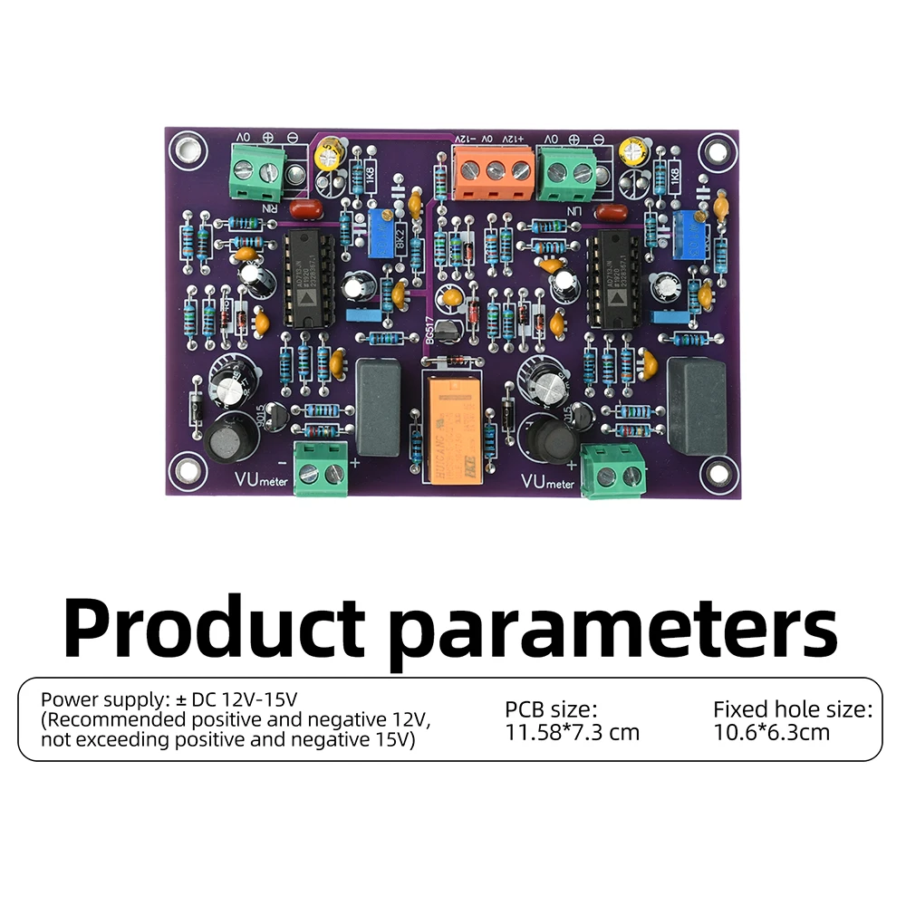DC 12–15 V VU Meter Driver Module, Dual-Channel Audio Module Powered by Positive and Negative Supply Voltages, Driver Board