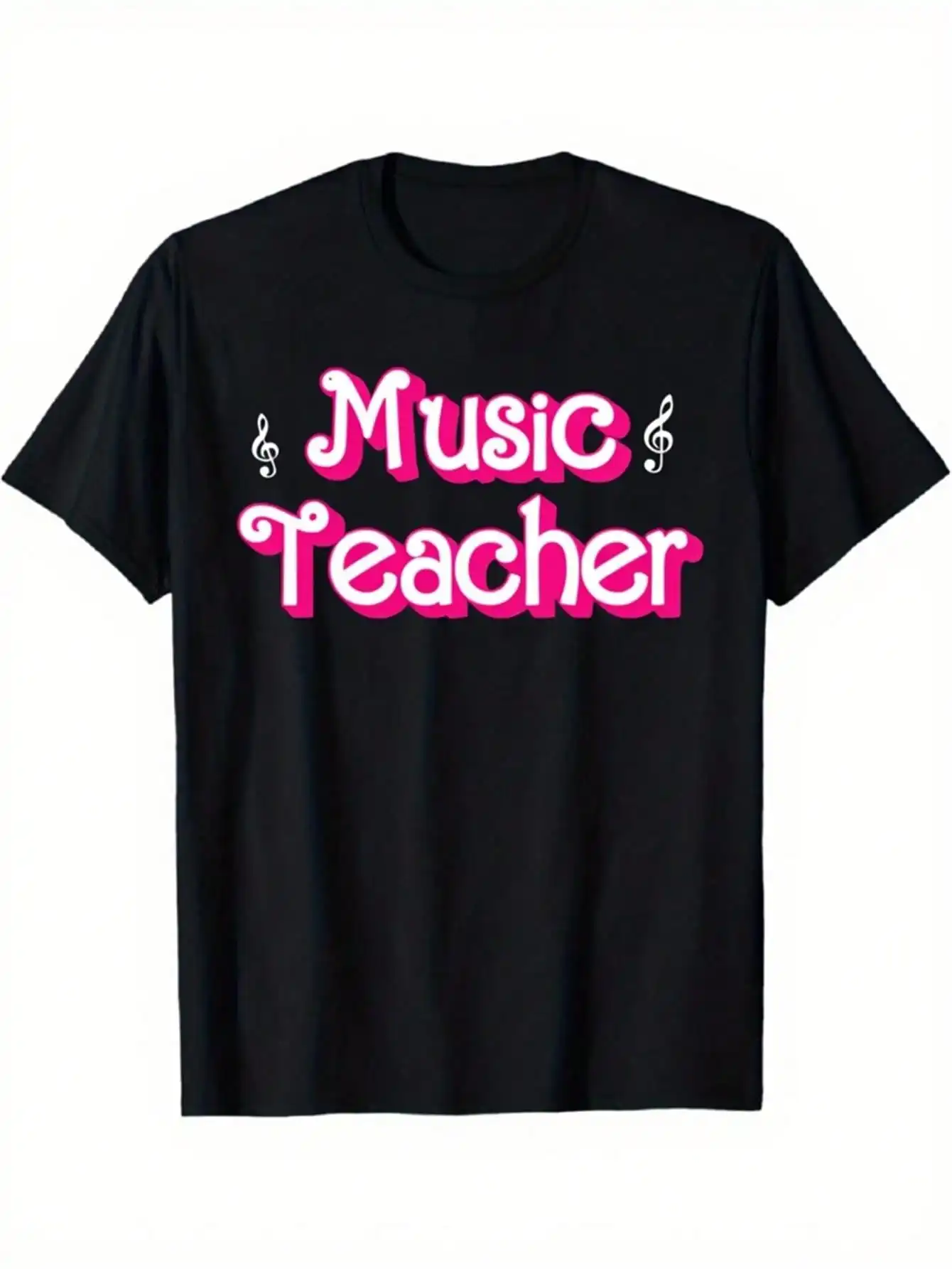

Women's Music Teacher Pattern-Shirt - 180gsm heavyweight solid color short-sleeve round-neck casual-shirt, printed with music an