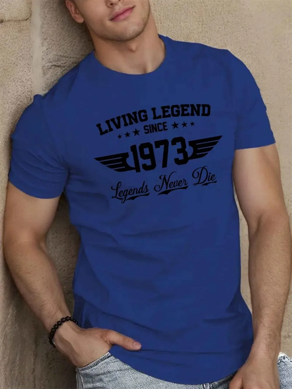 American style new summer men's 1973 printed micro elastic breathable round neck T-shirt outdoor casual top image 4