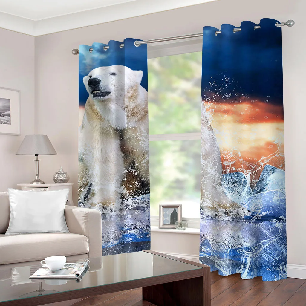 HUANZHUANG Blackout Curtain Room Animal Polar Bear Cheap Modern Curtains For Windows Bedroom Living Room Decor 2 Pieces Free