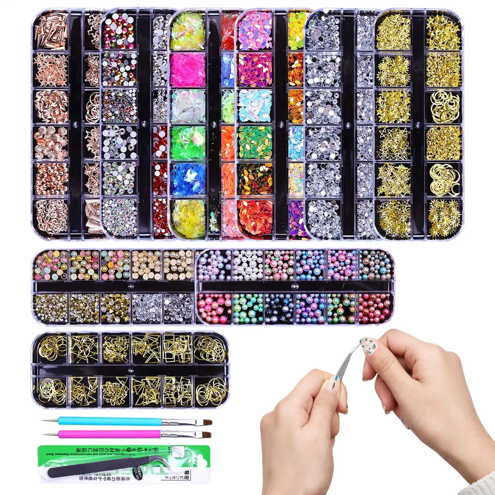 DIY Colored Resin Rhinestone Set Flat Glass Rhinestone Set Colorful 12-grid Shiny Resin Rhinestone Nail Gems 3D Charm