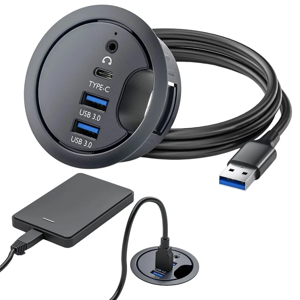 

Desk Grommet Hub USB 3.0 Hub Dual Port Audio Interface For Desktop PC Laptops Headphone And Microphone Audio Interface
