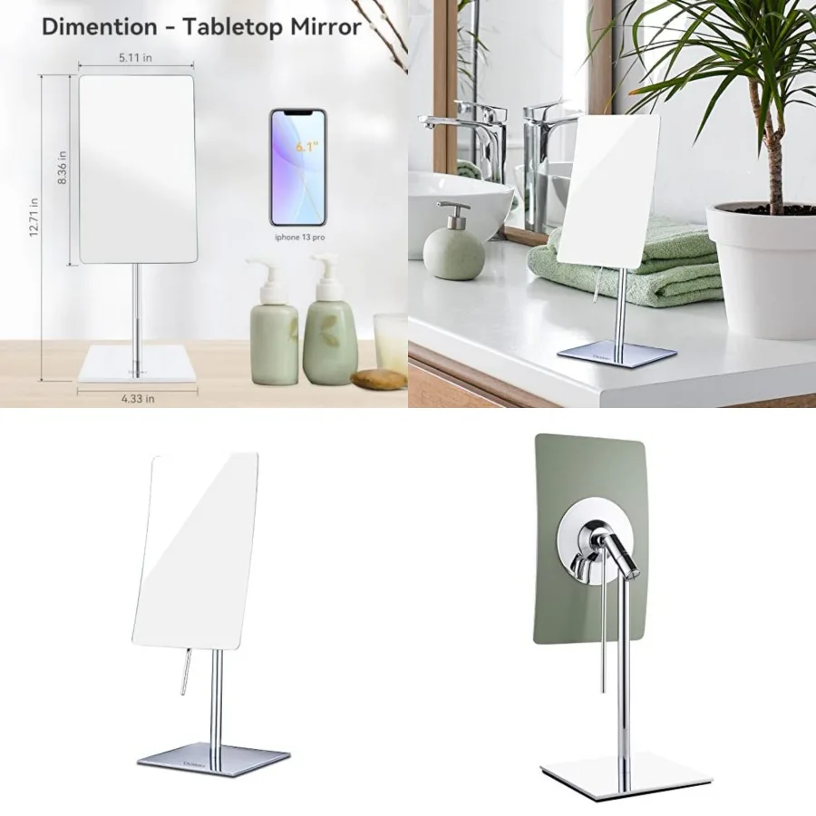 

5X Tabletop Magnifying Makeup Mirror Adjustable Rectangular Vanity Mirror for Bedroom 304 Stainless Steel Gifts for Women Wife