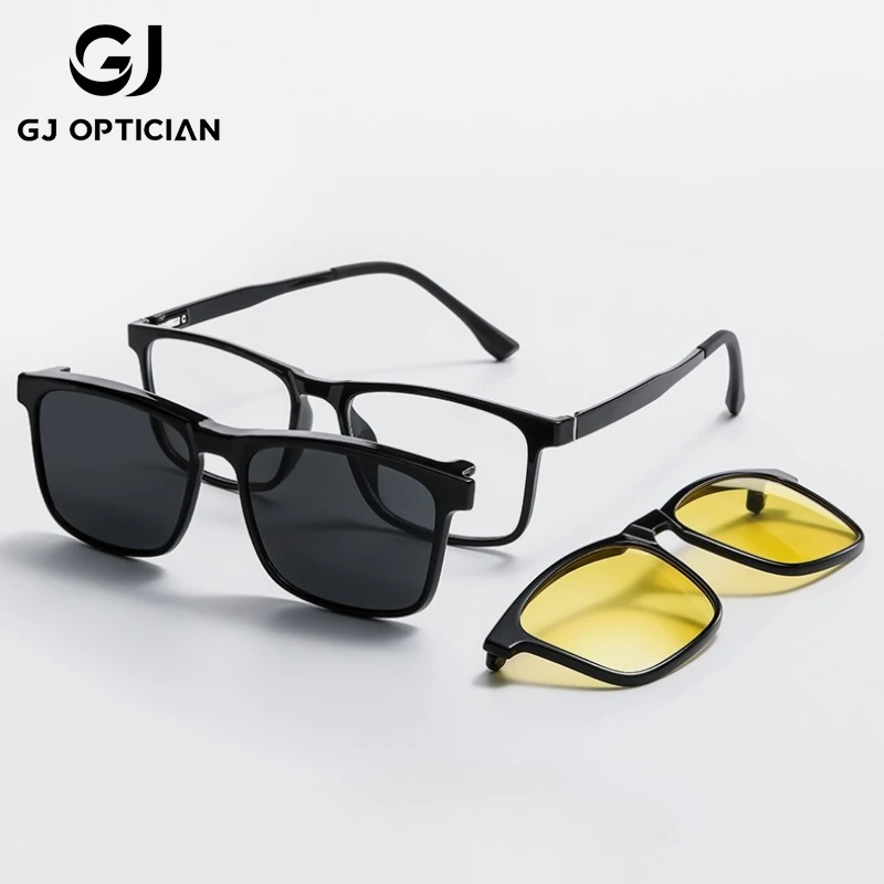 

GJ OPTICIAN Magnetic Suction Three Purposes Male Polarizing Clip Prescription Eyewear Anti Blue Light Reading Myopia GEyeglasses