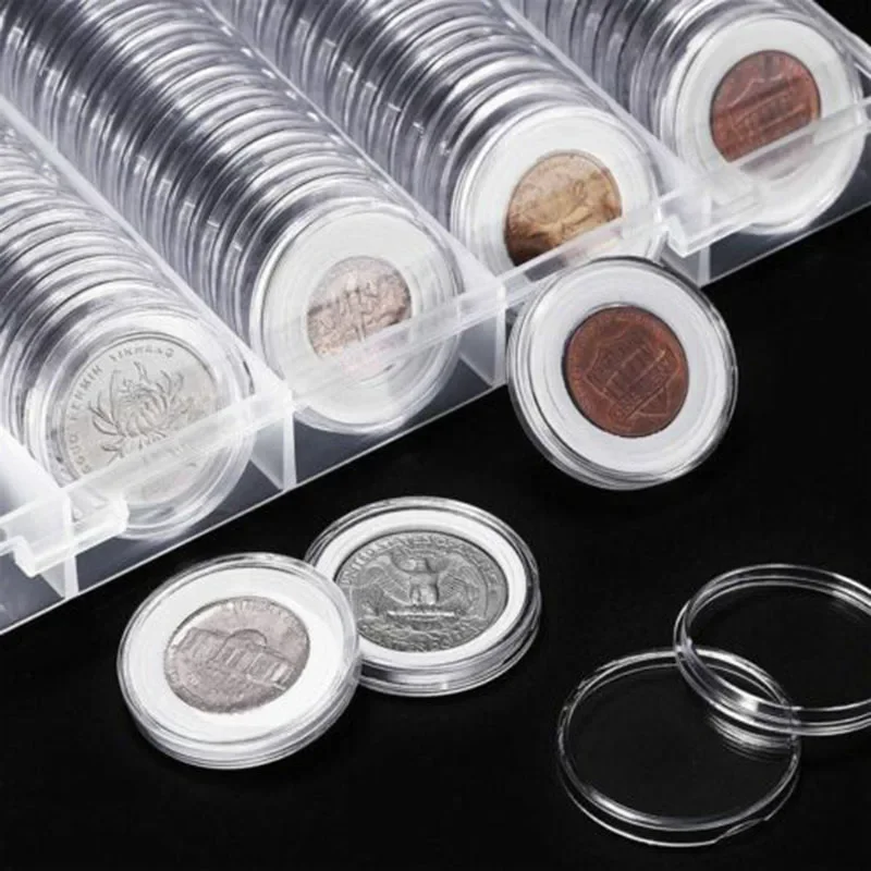 100Pcs 18/19/20/21/23/24/25/26/28/30mm Clear Plastic Coin Capsules Coin Holders Protector Cases Round Transparent Coin Capsules