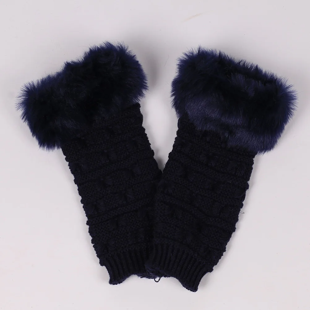 

Women Thick Knitted Half Finger Gloves Navy Faux Winter Warm Gloves Comfortable for Driving Reading Writing Computer
