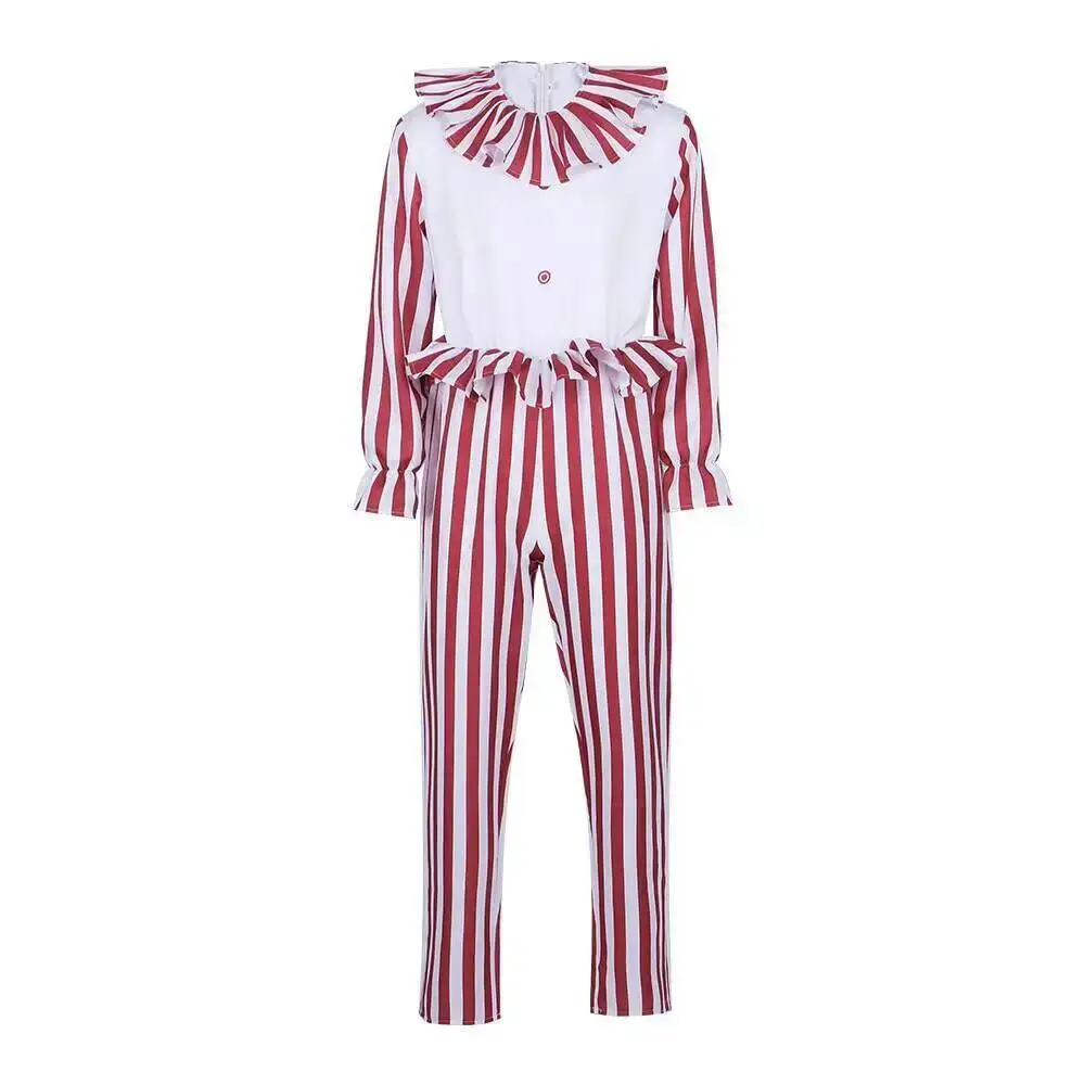

Clown Cosplay Costume Red Striped Jumpsuit Cosplay Halloween Stage Performance Costume