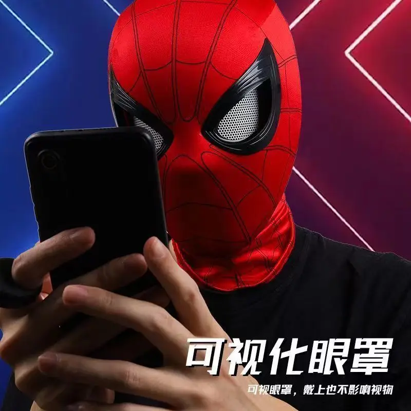 Maska Spider-Mana z elektryczną migającą szczęką, sterowana światłem, Miles Morales, rekwizyt na Halloween, prezent świąteczny, eleganckie pudełko prezentowe