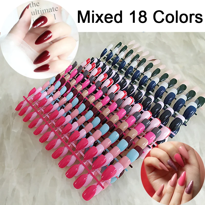 

Full Cover False Nail Tips Mixed 18 Colors Per Pack 24 pcs/set 10 Sizes Acrylic Short Nails Almond Press On Coffin Fake Nails