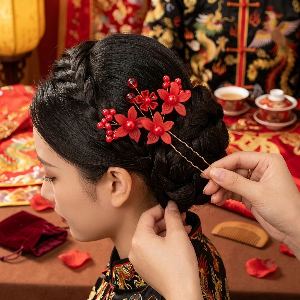 Fotografia 3: Grampos de Cabelo Simples para Casamento, Feitos à Mão, com Pérolas e Strass, Decoração Floral, Acessórios de Cabelo em Liga Metálica em Formato de U para Mulheres e Meninas