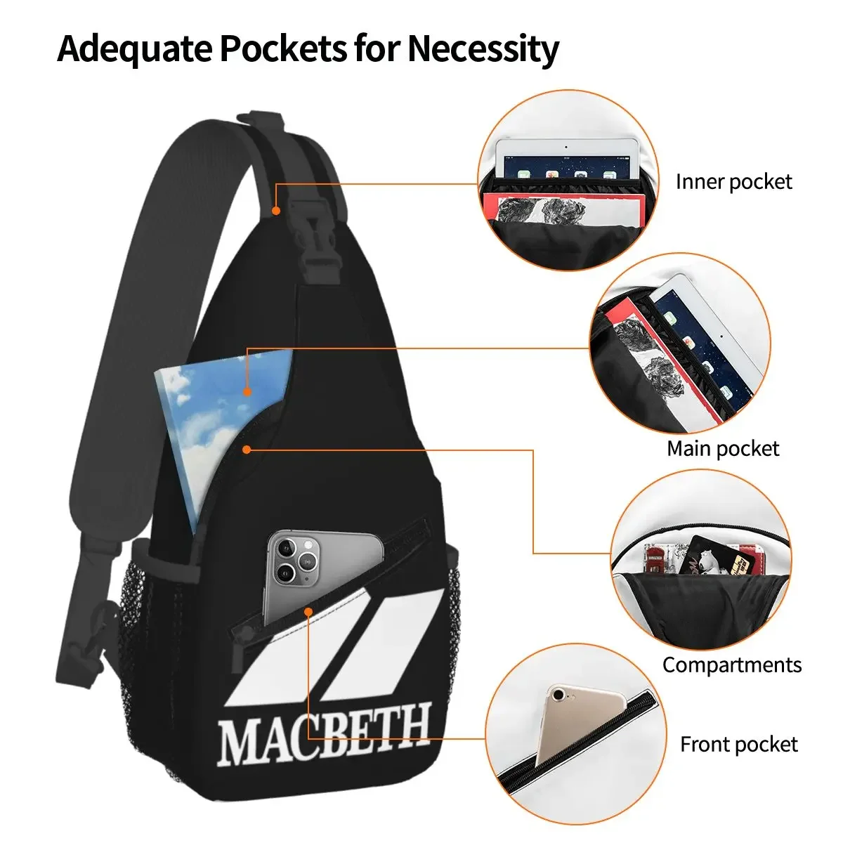 Macbeth - M Small Sling Bags Chest Crossbody Shoulder Backpack Outdoor Hiking Daypacks Whisky Men Women Satchel