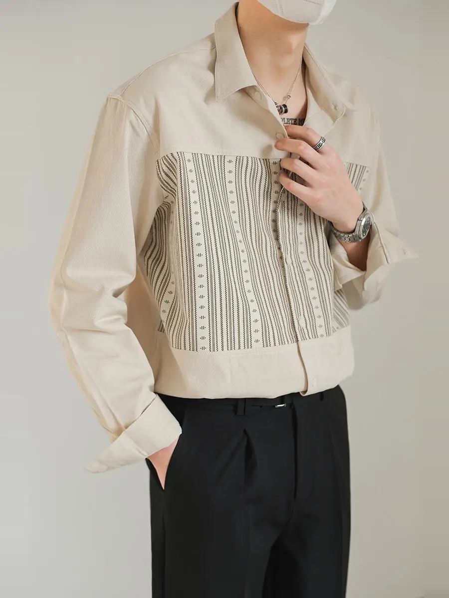 

Spring Autumn Men's Loose Long Sleeve Cotton Shirt Thin Fashion Splicing Heavy Pure Cotton Men's Fashionable Slim Fit Shirt