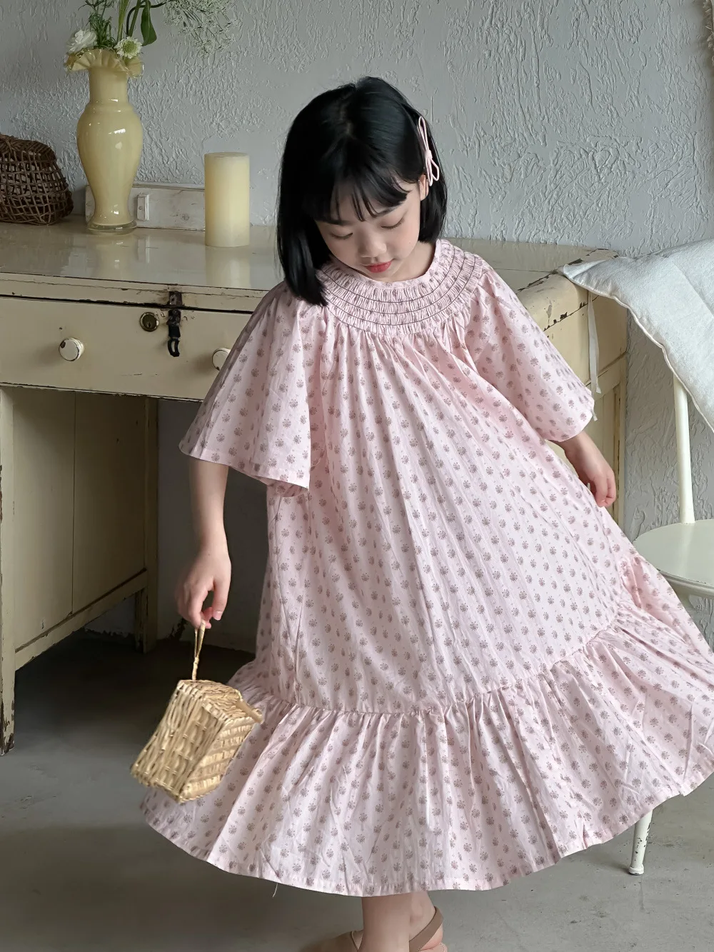 Girls Casual Dresses Summer Baby Korean Solid Color Long Princess Children Causal Short Sleeved 2024 Round Collar Fashion