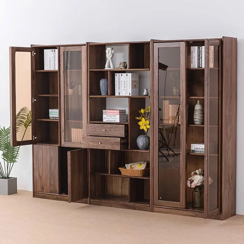 

Customizable North American solid wood bookcase combination storage book modern simple glass display cabinet