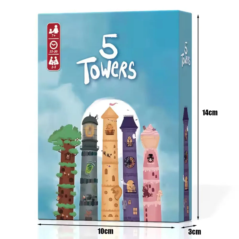 

5 Towers Board Game 2-6 Players Fast paced card game, Funny Strategy Game