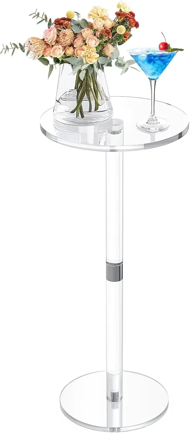 

9.8" Round Clear Acrylic End Table - Modern Small Space Side Table for Living Room, Bedroom, Office, Outdoor | Sturdy, E