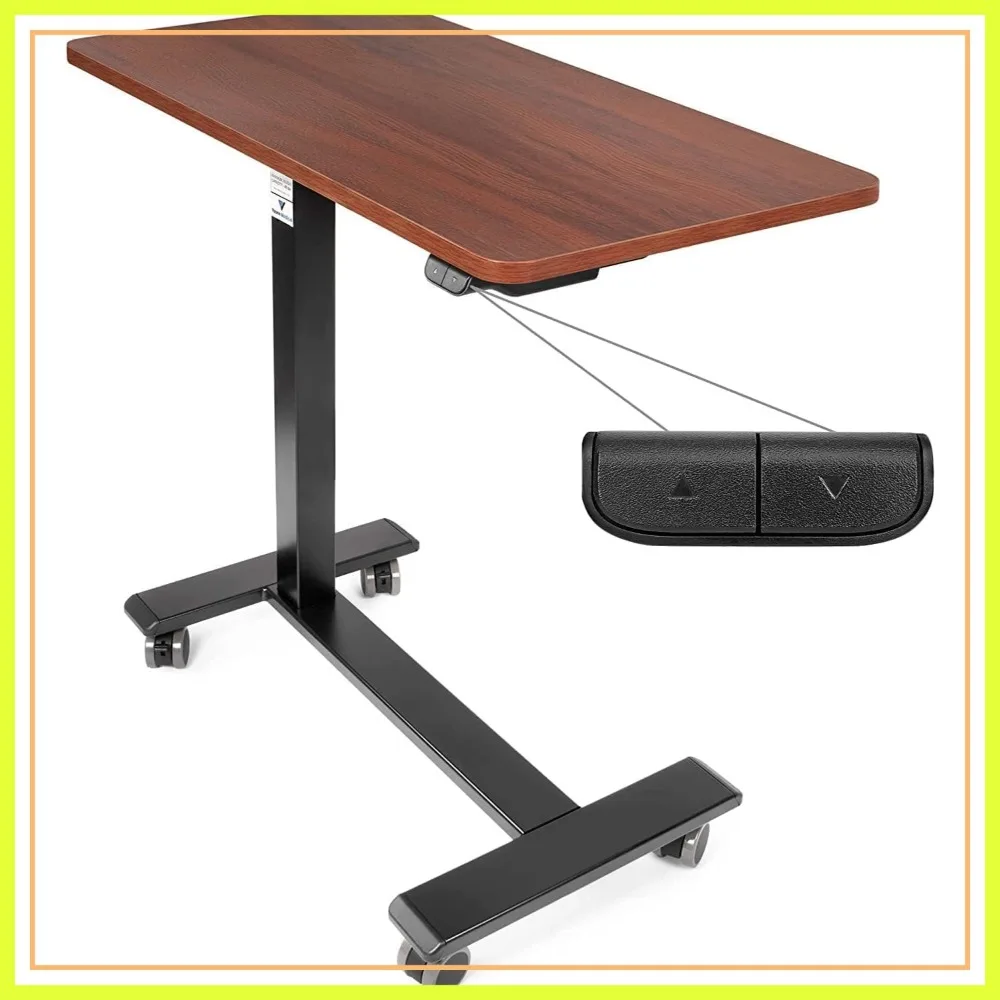 

Electric Overbed Table with Wheels, Height Adjustable Bedside Table for Hospital & Home Use - Brown
