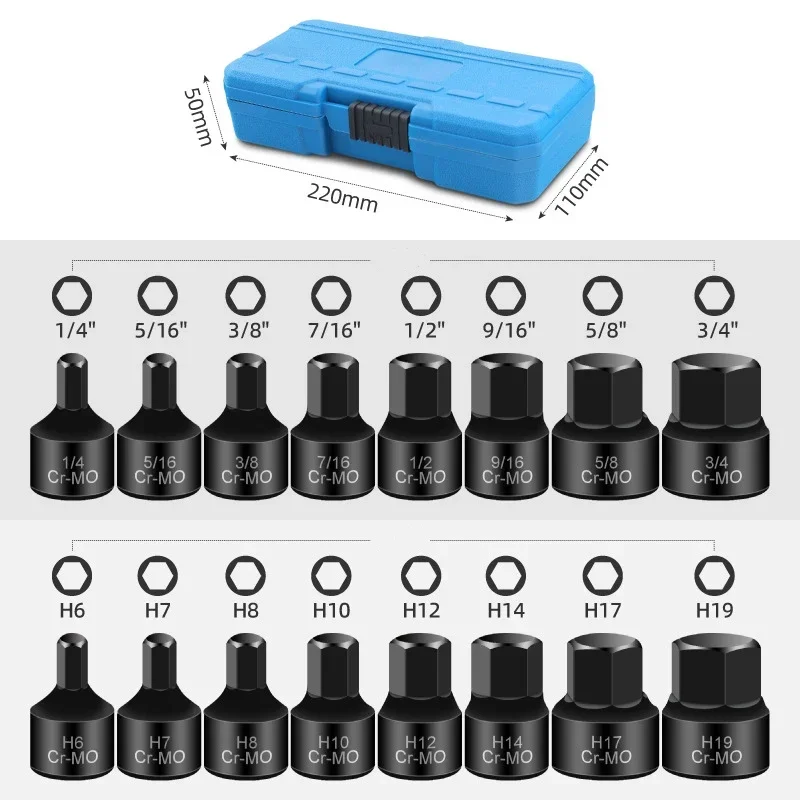 Allen Key Socket Set 3/8 Inch Metirc Size 6 To 19mm 1/4\