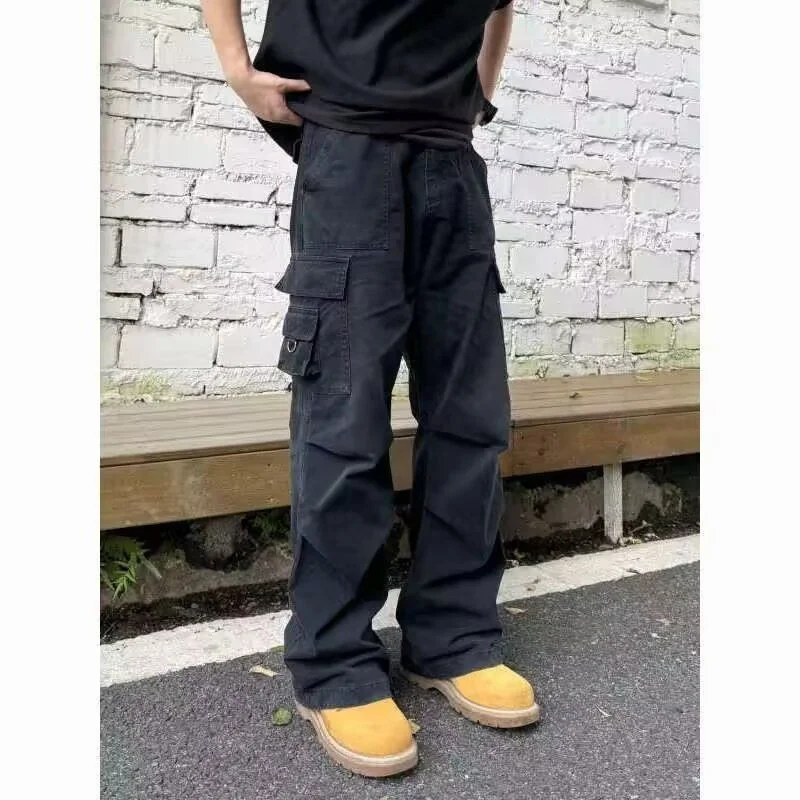 

American Retro Multi-ket Work Pants Loose Straight Leg Men's Casual Long Trousers Street Sle Vibe Busin Casual Polyes...